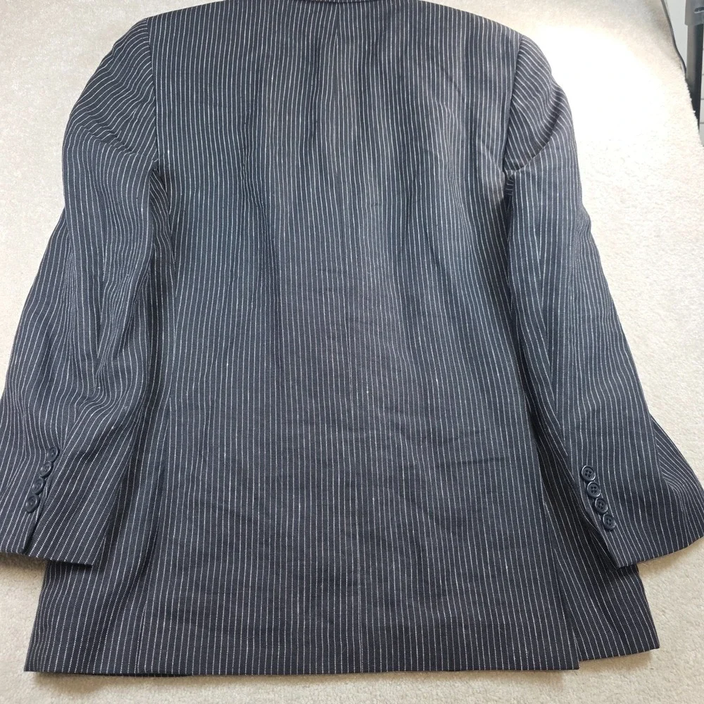 Tallia Sport Coat Mens 38R Navy Pinstripe 100% Linen Blazer Modern Fit Blue